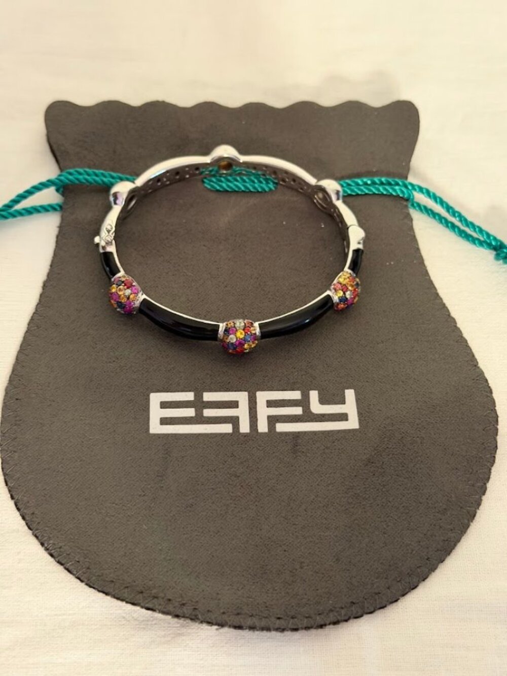 EFFY Sterling Silver (925) Mulitcolor Sapphire & Black Enamel Bangle Bracelet